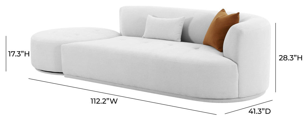 Fickle Grey Velvet 2-Piece Chaise Modular RAF Sofa - Grey