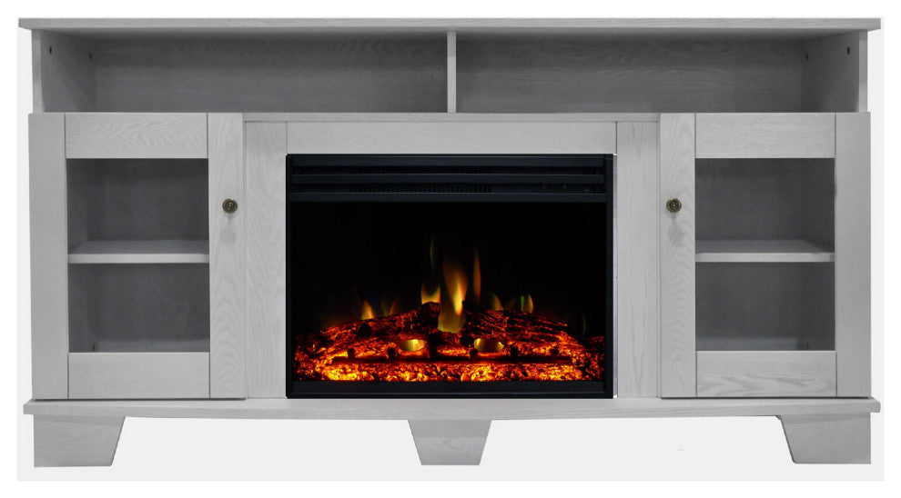 Glenwood Electric Fireplace Heater With 59" White TV Stand and Remote