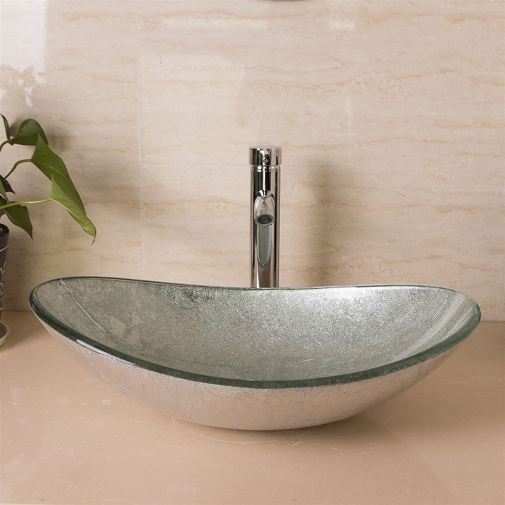 Tuscany Oval Bathroom Glass Sink With Chrome Faucet and Drain