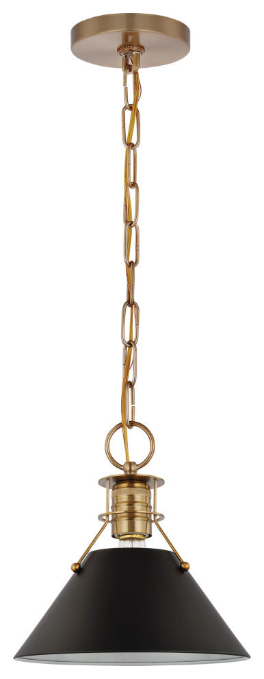 Outpost 1-Light Small Pendant, Matte Black With Burnished Brass