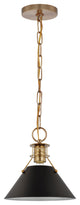 Outpost 1-Light Small Pendant, Matte Black With Burnished Brass