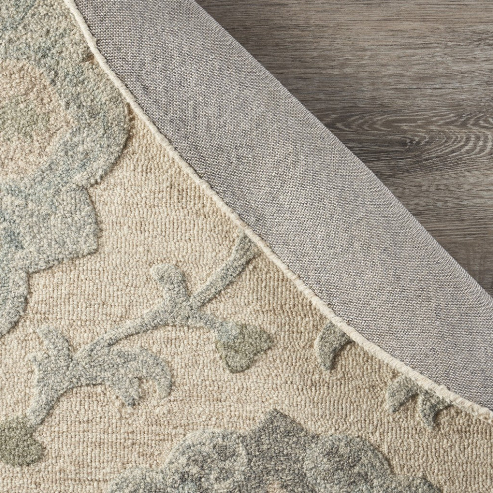 5" Round Ivory Intricate Floral Area Rug