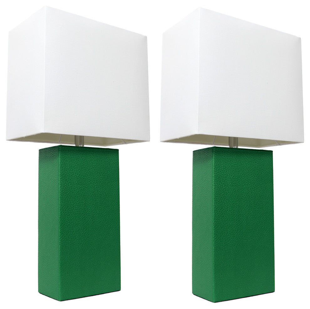 2-Pack Modern Leather Table Lamps With White Fabric Shades, Green