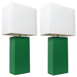 2-Pack Modern Leather Table Lamps With White Fabric Shades, Green