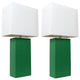 2-Pack Modern Leather Table Lamps With White Fabric Shades, Green