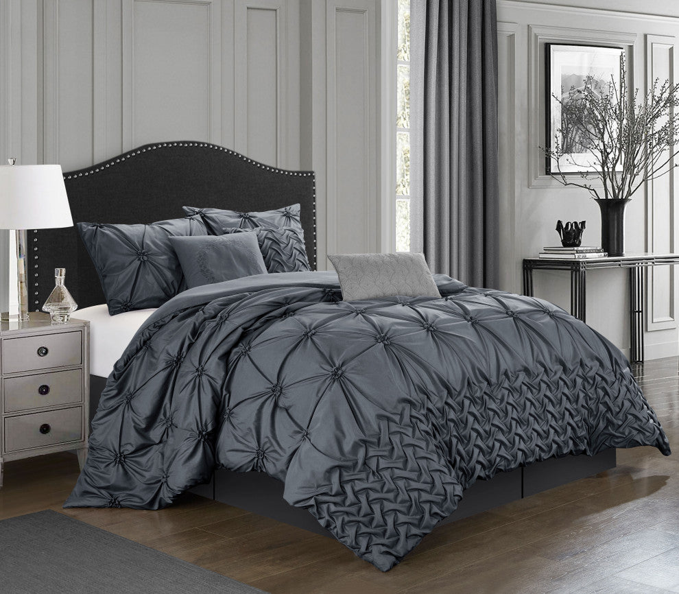 Piercen 7-Piece Bedding Comforter Set, Gray, Queen