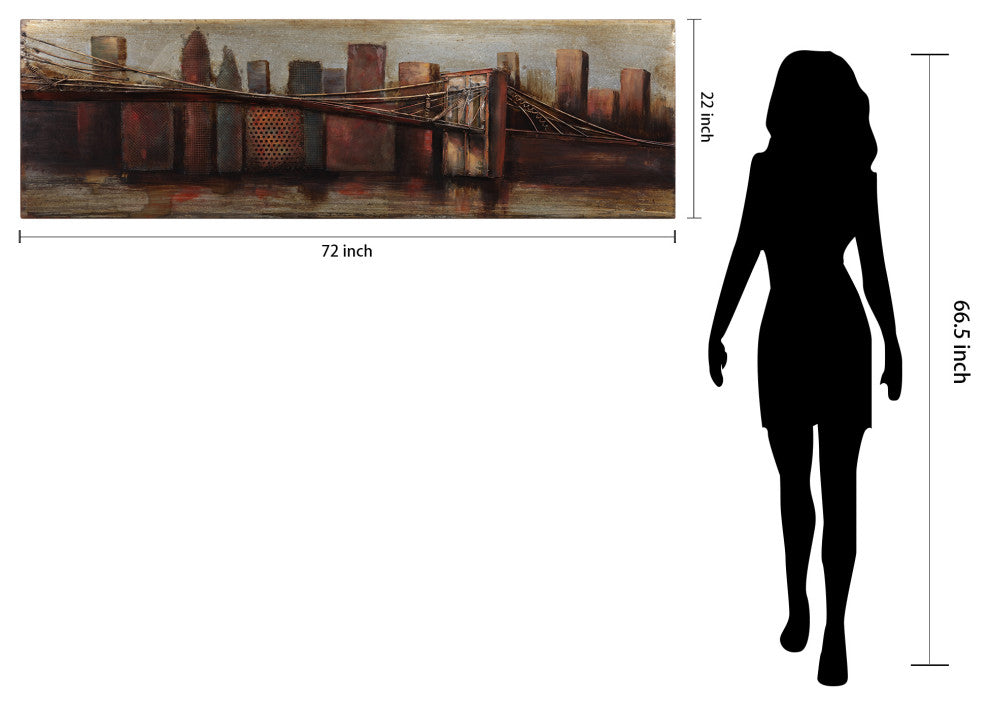"Bridge to the City" Primo Mixed Media Hand Painted 3D Metal Wall Art