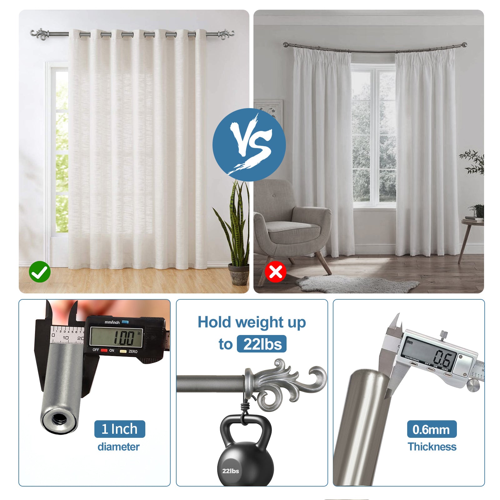 1" Coda Adjustable Curtain Rod, 28"-48", Pewter