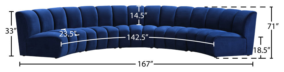 Infinity Channel Tufted Velvet Modular Chair, Navy, 5 Piece