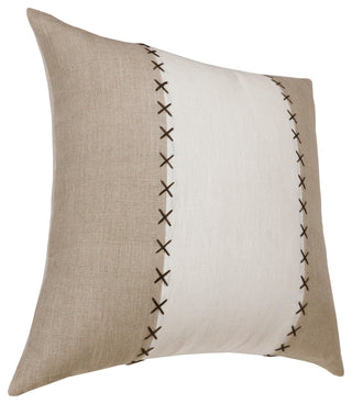 Estate Hand-Woven Gray/Tan Patchwork Linen Throw Pillow