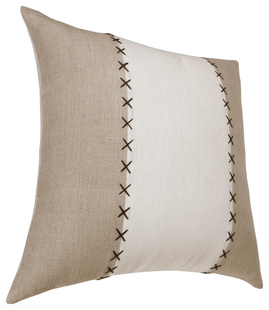 Estate Hand-Woven Gray/Tan Patchwork Linen Throw Pillow