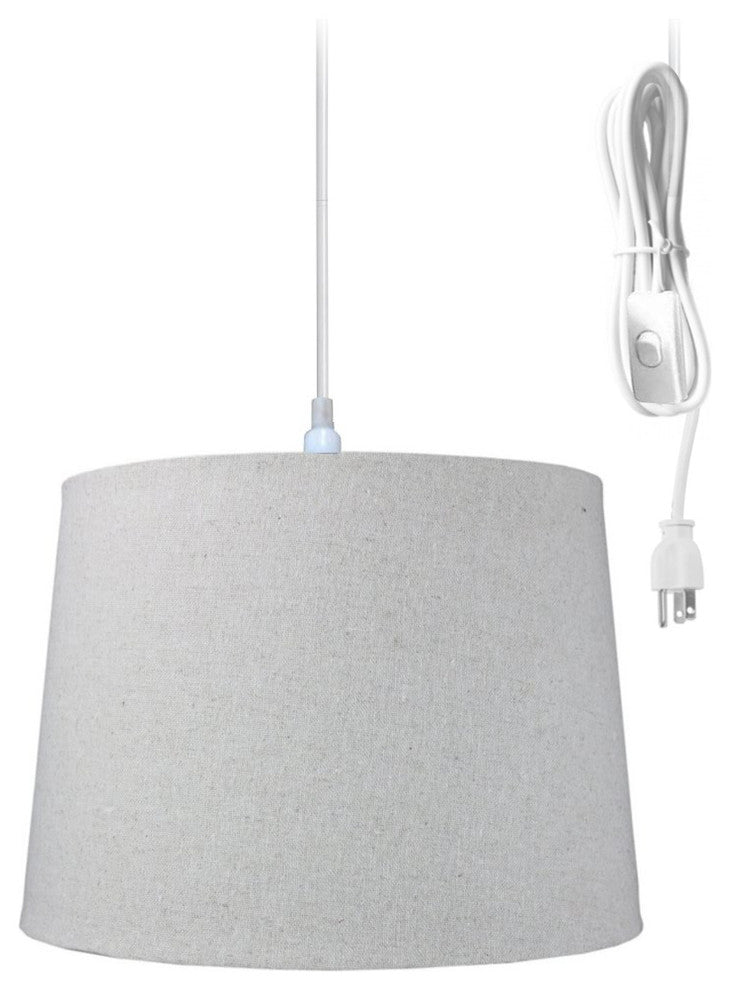 1 Light Swag Plug-In Pendant 14"w White Shade, 17' White Cord