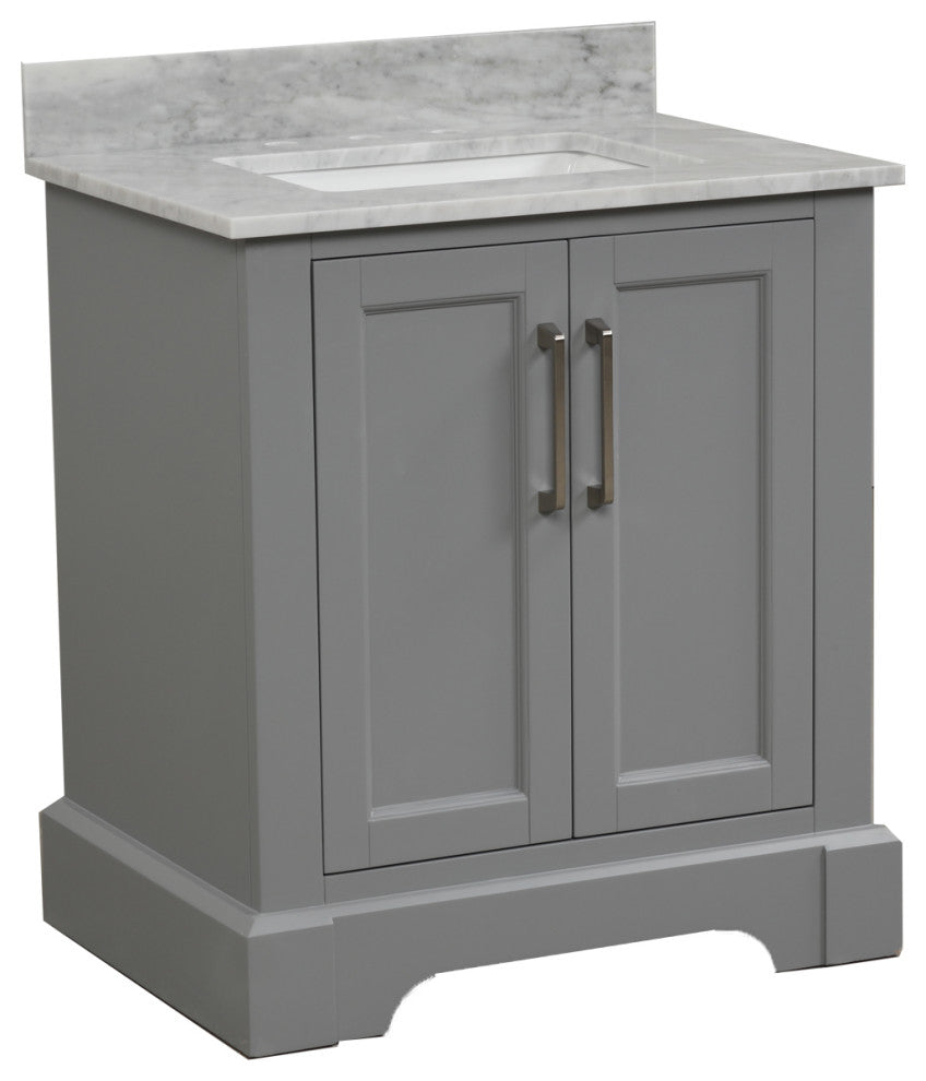 30" W x 22" D x 33" H Bath Vanity, Grey With Carrara White Marble