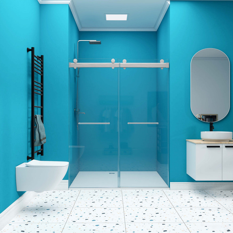 60 in. W x 79" H Double Sliding Frameless Shower Door, Brushed Nickel