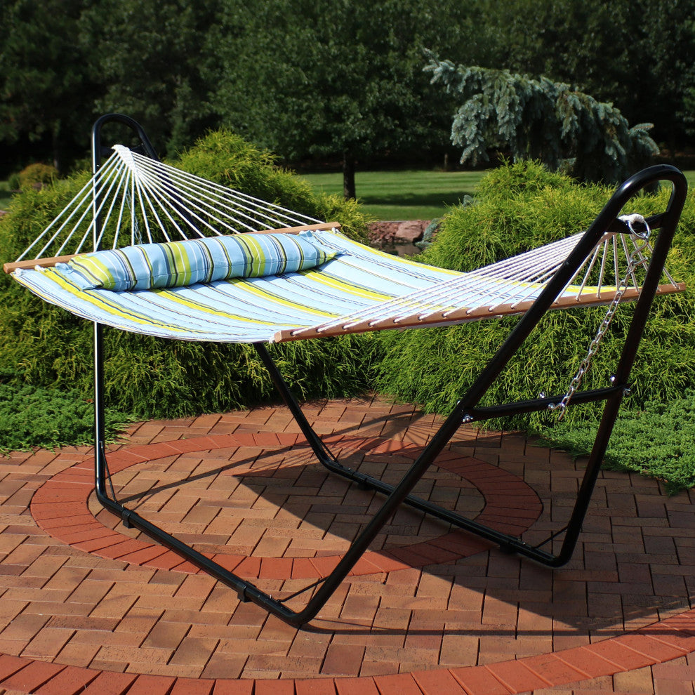 Sunnydaze 2-Person Hammock, Multi Use Universal Stand Quilted Double Fabric, Blu
