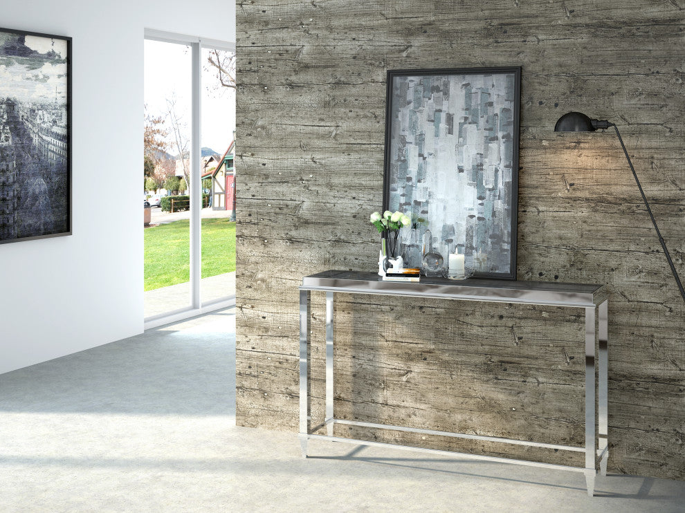 Modrest Agar Modern Glass and Stainless Steel Console Table