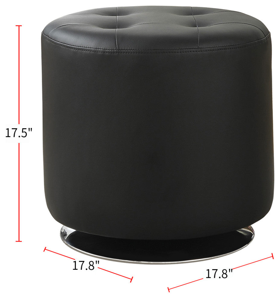 Round Leatherette Upholstered Ottoman, Black