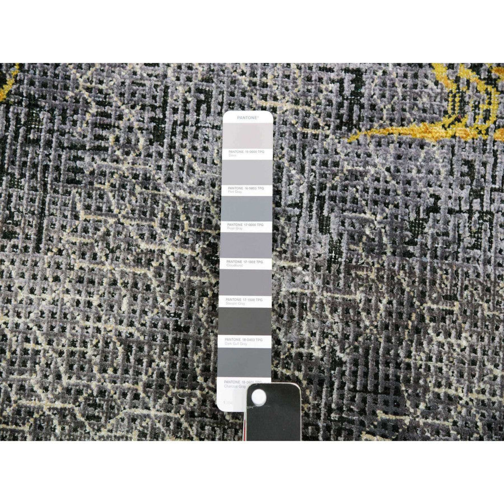 Gray Golden Dragons Chinese Inspired Wool  and Silk Hand Knotted Rug 8'x10'3"