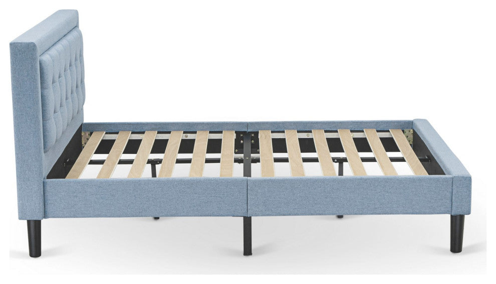 2-PiecePlatform Full Size Bed Set, 1 Bed Frame, Night Stand, Denim Blue