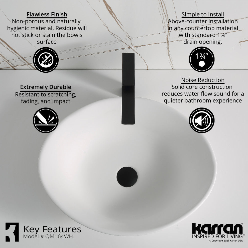 Karran White Acrylic 21" Oval Vessel Sink With Faucet Kit, Matte Black