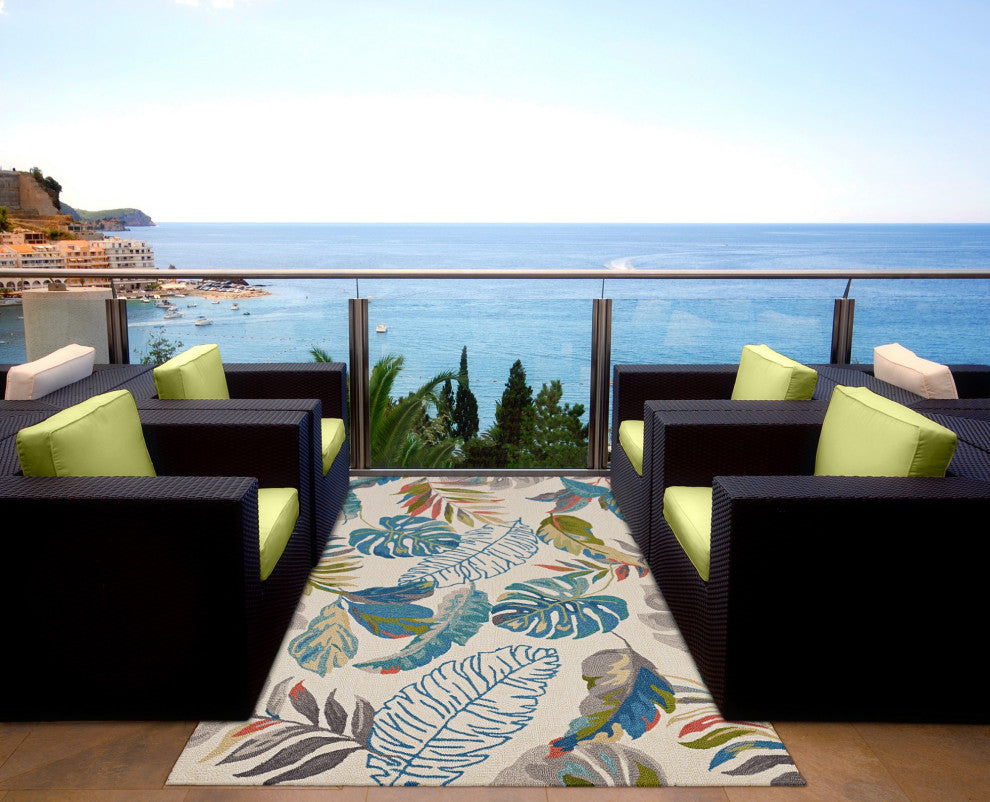 Harbor Ivory/Teal Palms Indoor/Outdoor Accent Rug, 7'6" X 9'6"