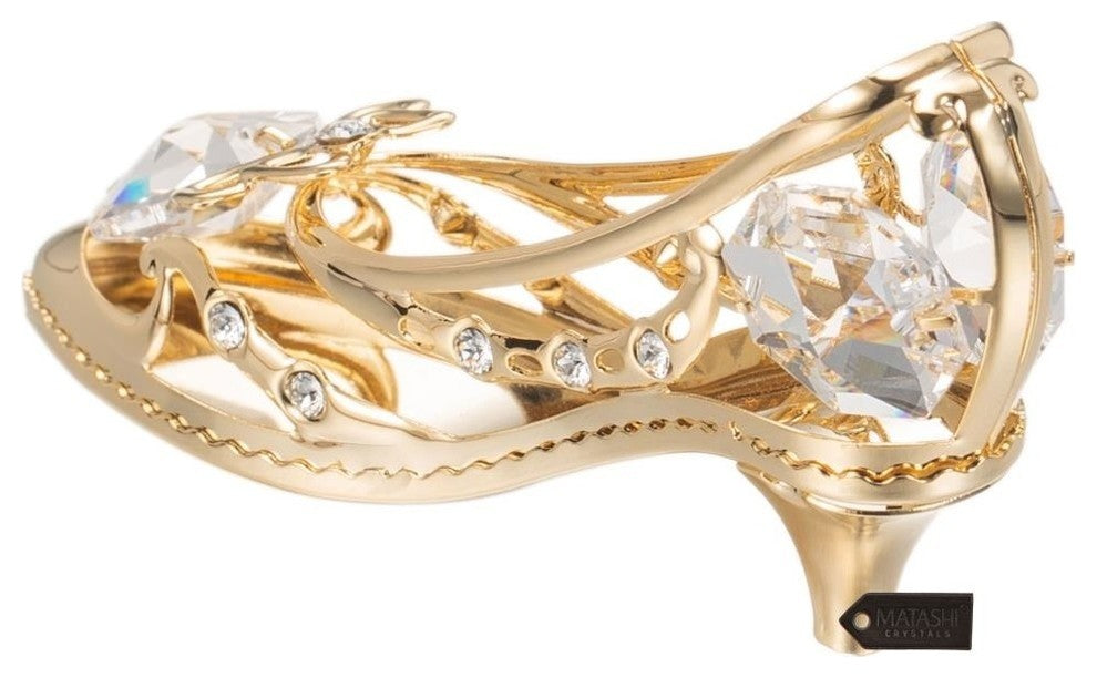 24K Gold Plated Crystal Studded Lady Shoe Ornament
