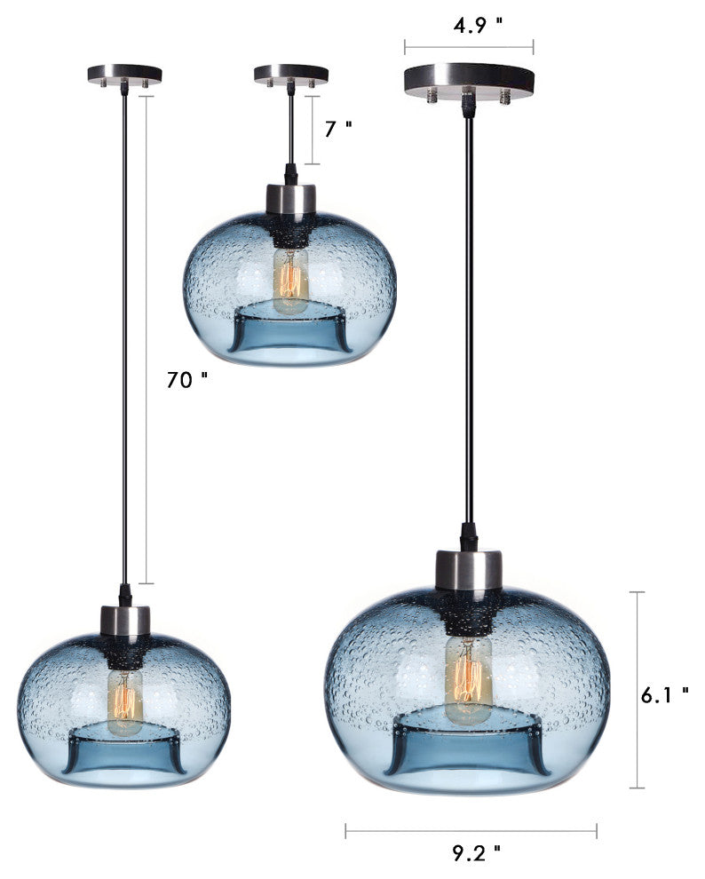 Effervescent Glass Pendant Lighting, Blue, Pack of 2
