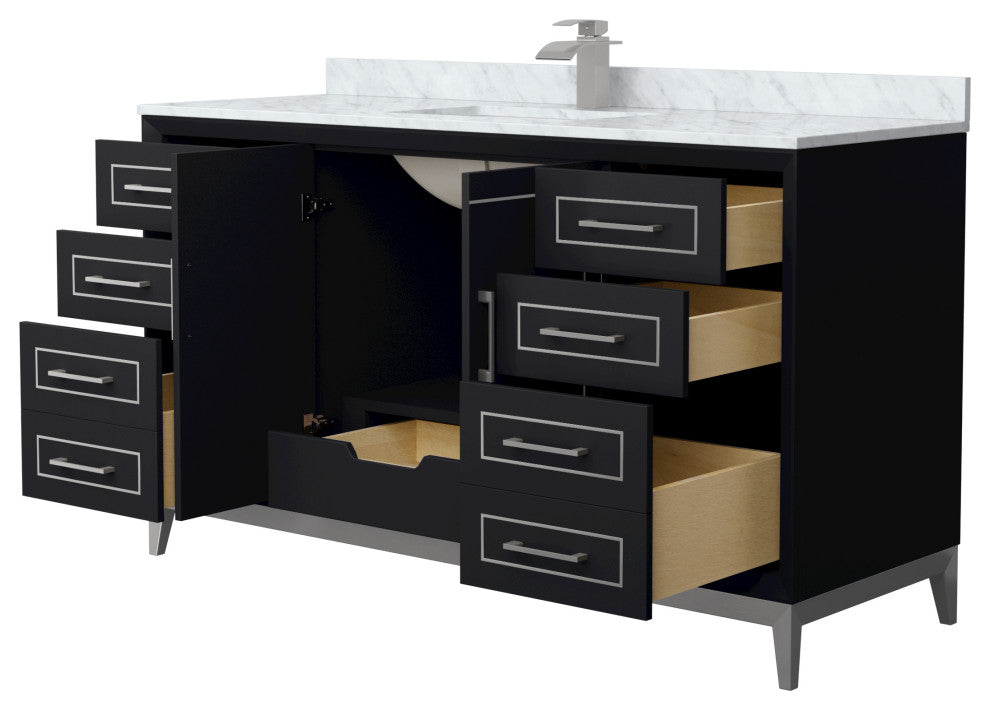 Marlena 60" Black Single Vanity, Top, Nickel Trim