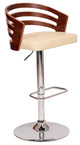 Cream Faux Leather Walnut and Chrome Adjustable Swivel Bar Stool
