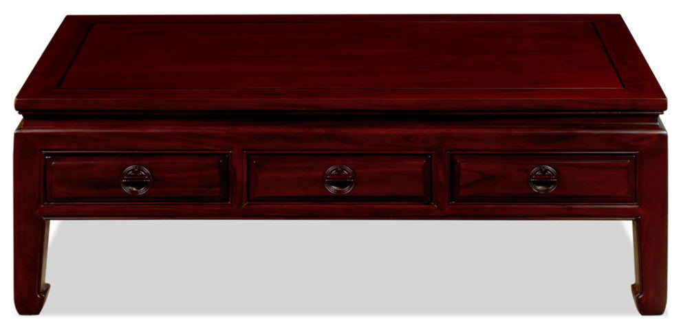Dark Cherry Elmwood Rectangular Chinese Ming Coffee Table Three Drawers