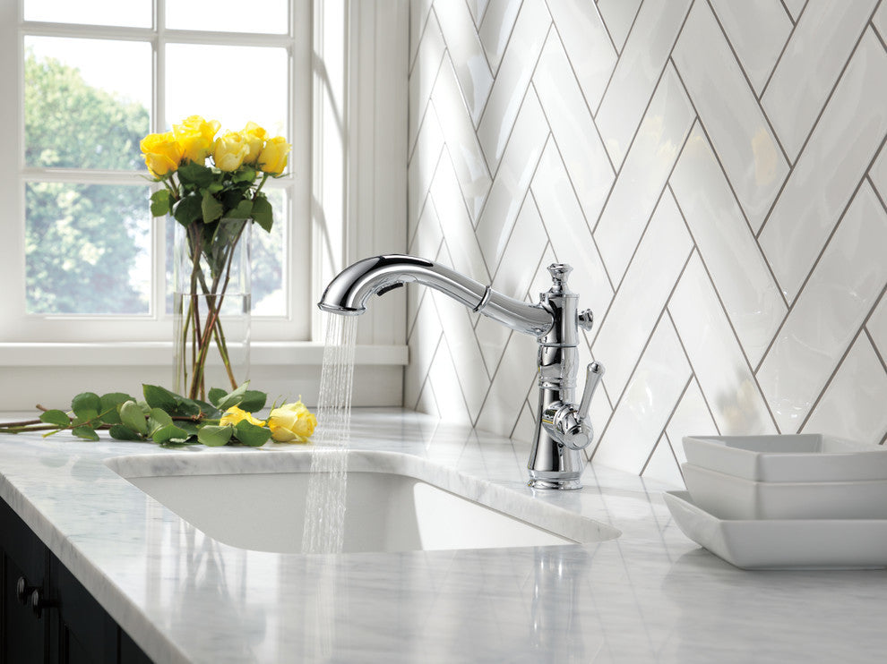 Delta Cassidy Single Handle Pull-Out Kitchen Faucet, Chrome, 4197-DST
