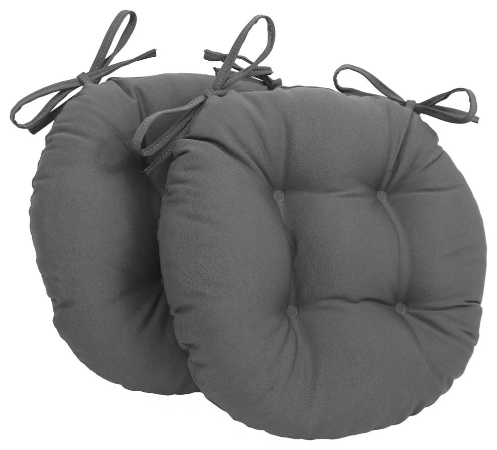 16" Solid Twill Round Tufted Chair Cushions, Set of 2, Steel Gray