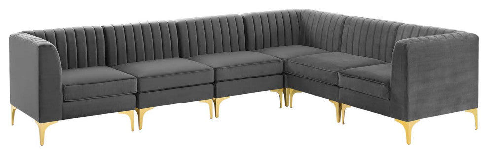 Triumph Channel Tufted Performance Velvet 6-Piece Sectional Sofa - Gray