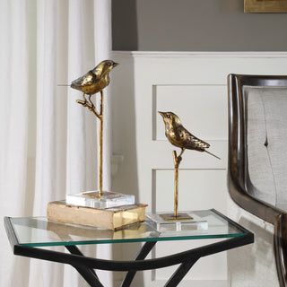 Uttermost 18898 Passerines Two Piece Iron Bird Statue Set by - Antique Gold
