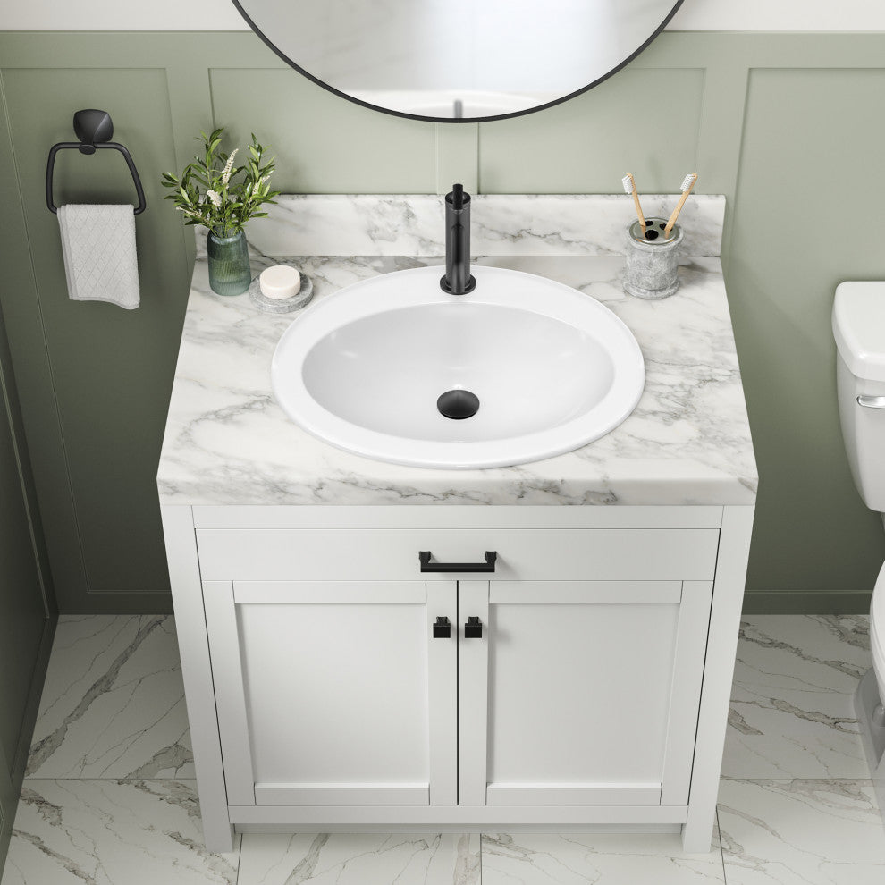 KRAUS Elavo 22 in. Oval Porcelain Ceramic Self-Rimming Drop, Bathroom Sink