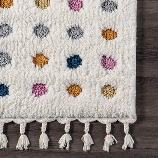 Nuloom High-Low Polka Dot Tassel Contemporary Kids Shag Rug, Off White 7'10"X10'