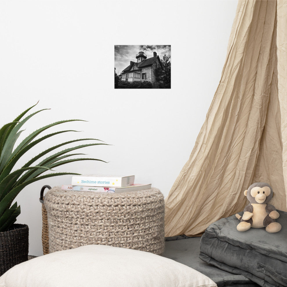 Cedar Point Lighthouse in Black and White Unframed Wall Art Prints, 8" X 10"