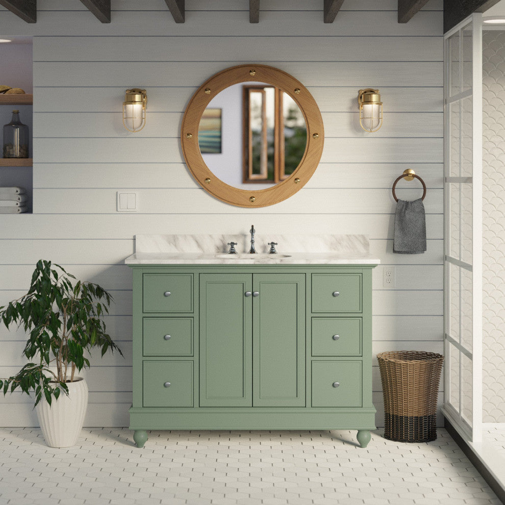 Bella 48" Bathroom Vanity, Sage Green, Carrara Marble