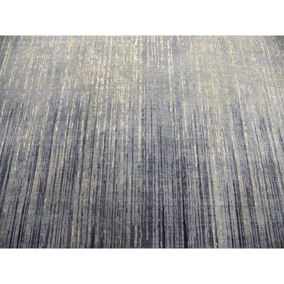 Blue/Gray Hand Knotted Modern Ombre Pure Wool Round Oriental Rug, 12'1"x12'2"