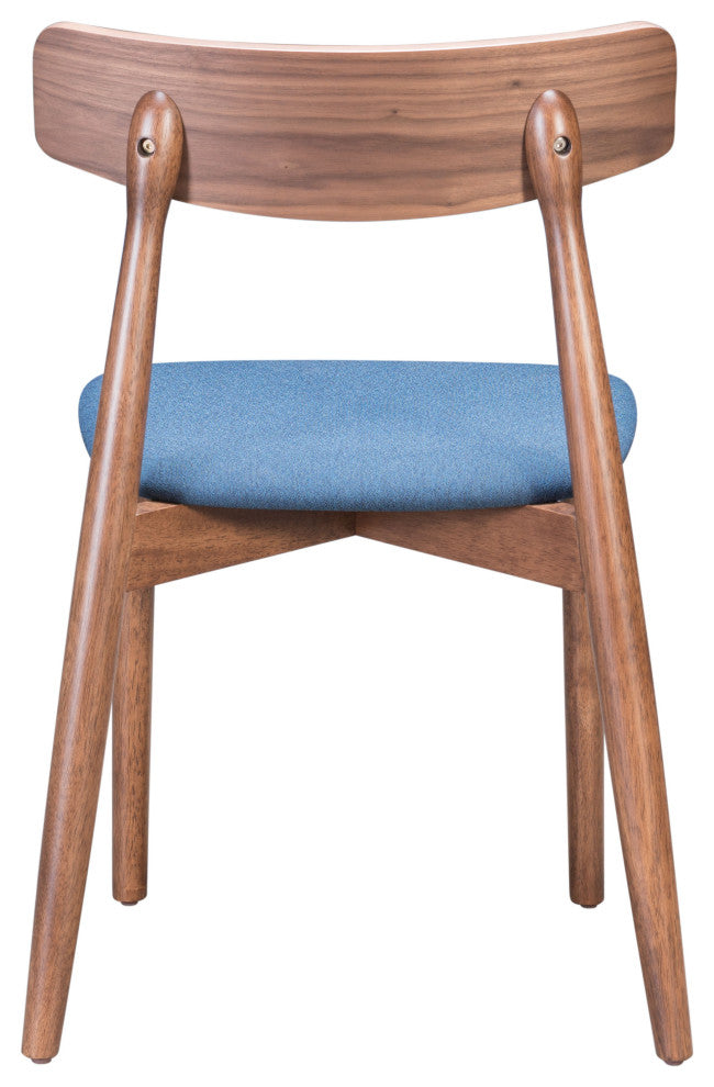 Newman Dining Chair, Set of 2 Walnut & Blue