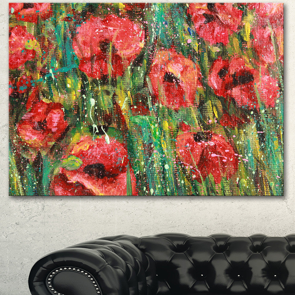 Red Poppies Watercolor Drawing, Extra Large Floral Wall Art, 60"x28"