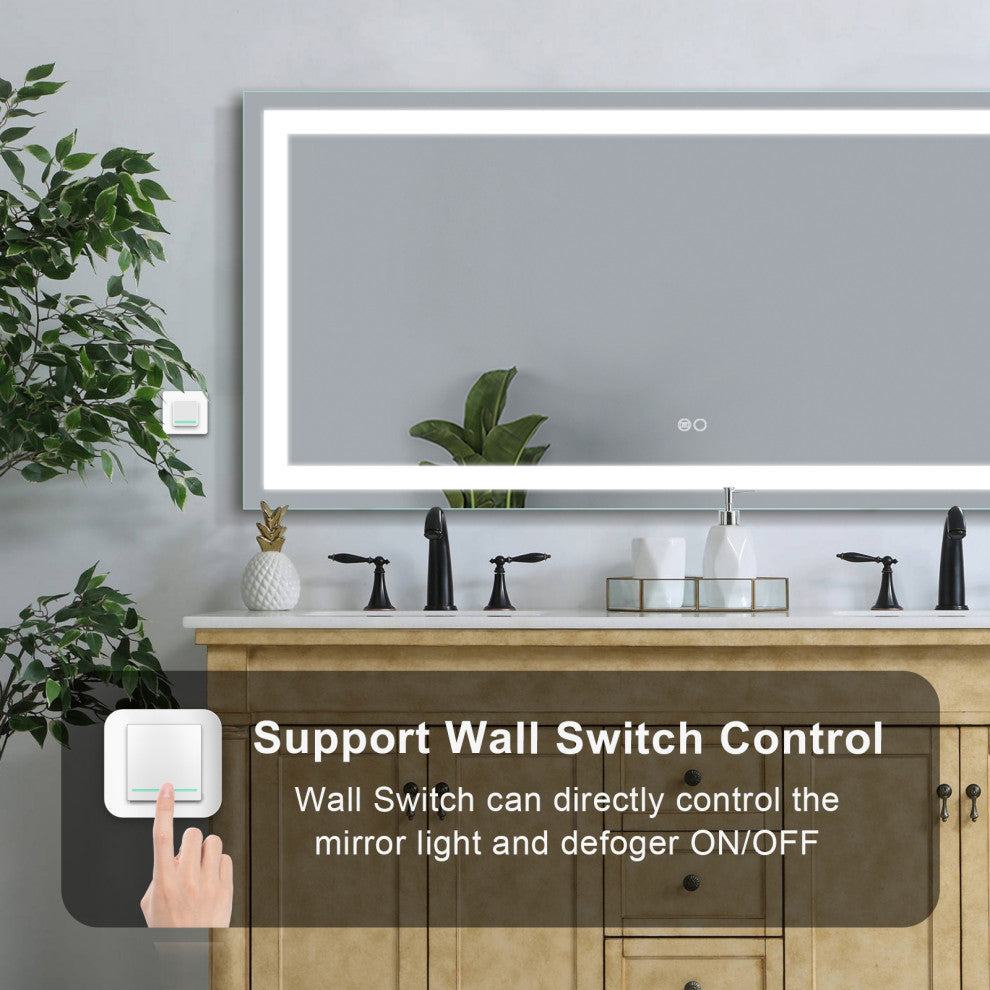Frameless Vanity LED Lighted Dimmable Bathroom Mirror With Defogger, 60"x28"