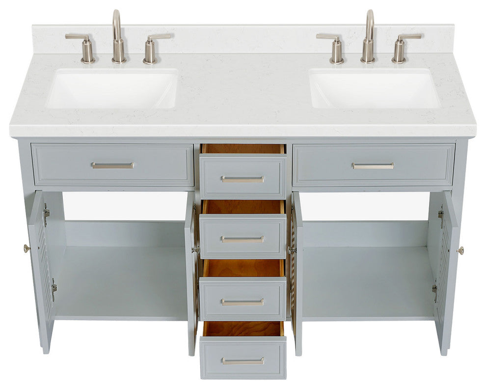Ariel Kensington 60" Double Rectangle Sink Bathroom Vanity, Carrara Quartz
