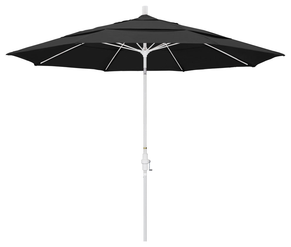 11' Matted White Collar Tilt Lift Fiberglass Rib Aluminum Umbrella, Pacifica, Black
