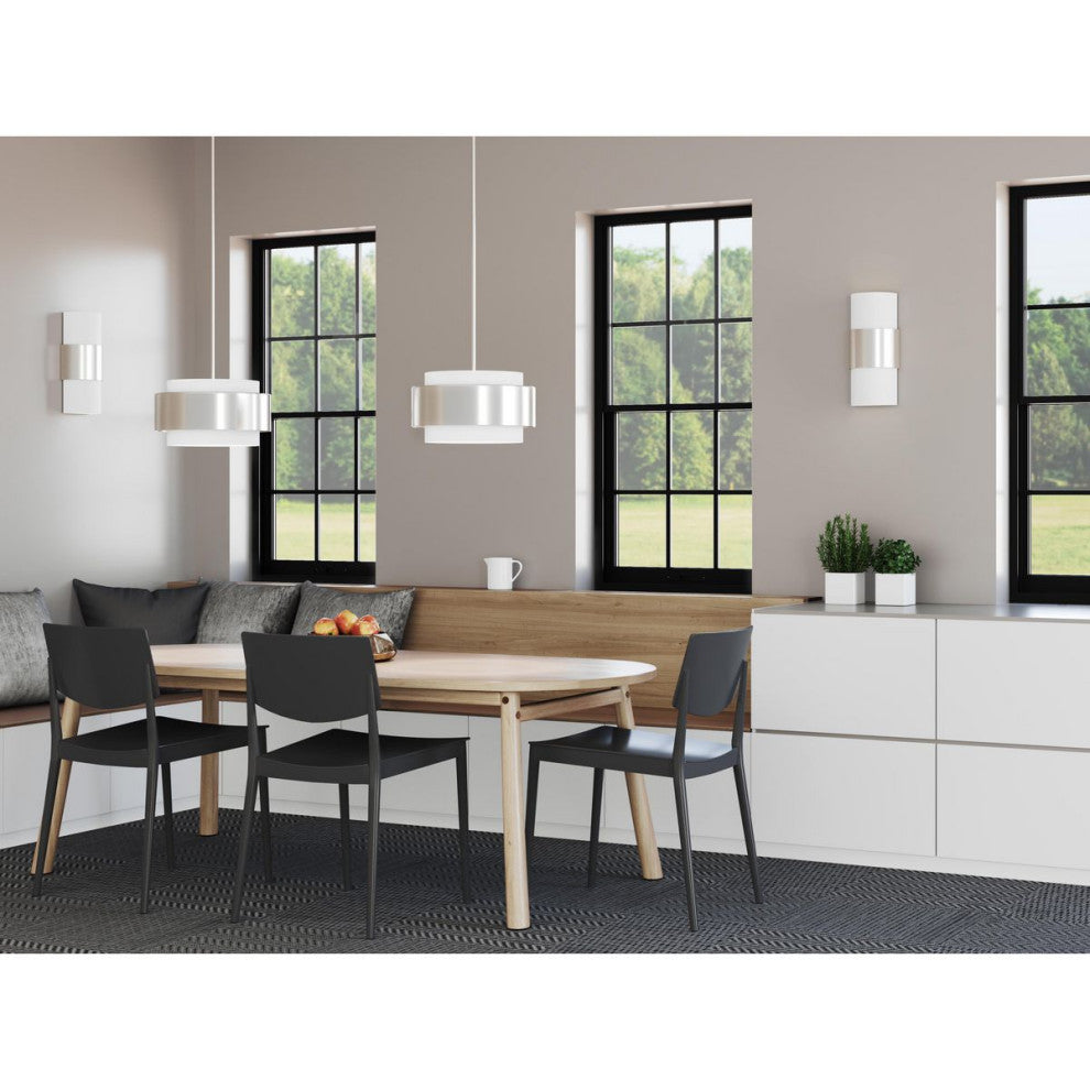 Silva Collection Three-Light Brushed Nickel White Linen Shade Pendant