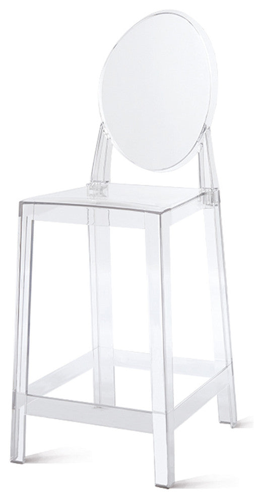 Designer Counter Height Stool With Solid High Back Side Chair Footrest, Clear, Single Stool