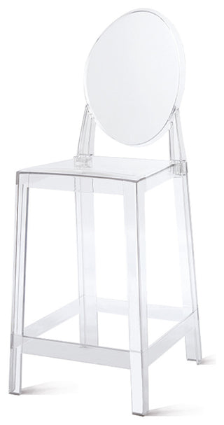 Designer Counter Height Stool With Solid High Back Side Chair Footrest, Clear, Single Stool
