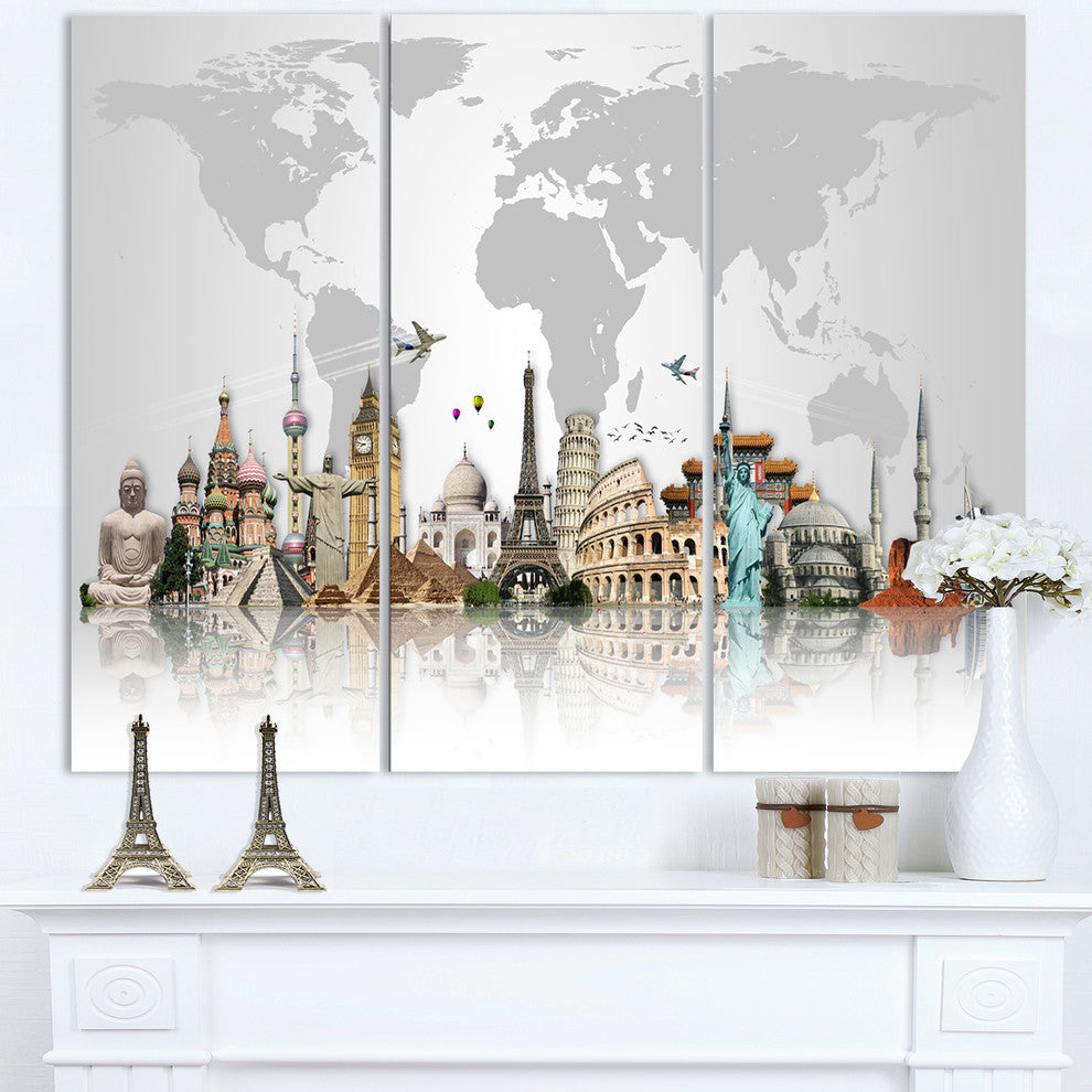 "Famous Monuments Across World" Art Canvas Print, 3 Panels, 36"x28"