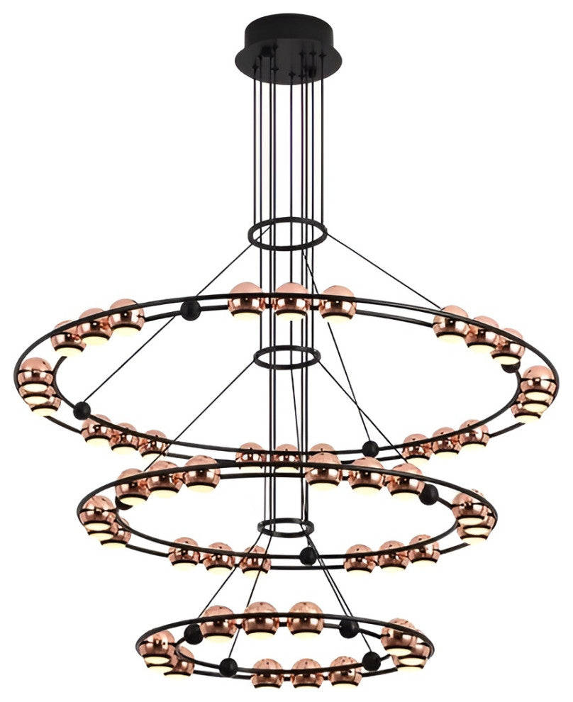 Irgoli | Ring Design LED Rose Gold Decor Hanging Chandelier for Living Room, 3 Rings, Cool Light, Non-Dimmable
