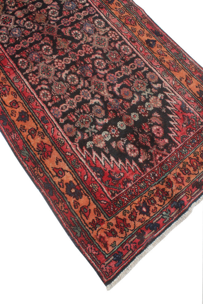 Fine Vintage Distressed Damilett Charcoal/Beige Runner, 3'4x14'1